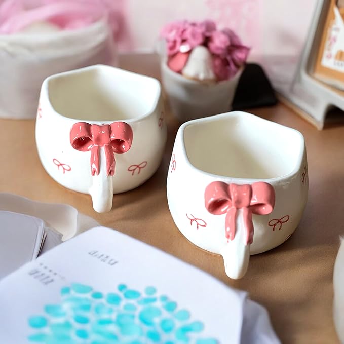 Ceramic Mug Pink Bow Handle