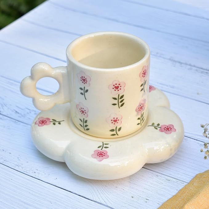 Coffee Ceramic Mug Saucer Set